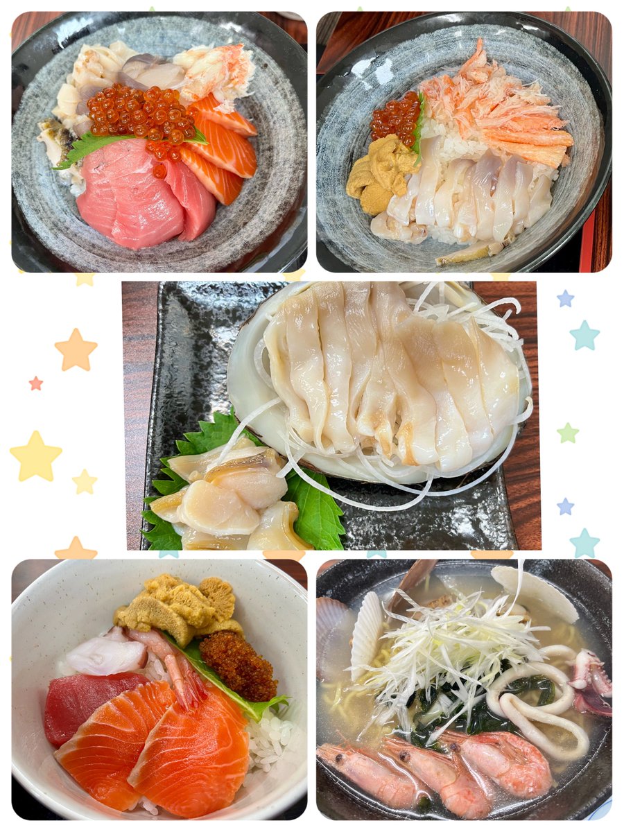 Shiii_cooking's tweet photo. 本日の昼食

特選海鮮丼
3色丼
たっちゃんラーメン➕ミニ海鮮丼
活ホッキ刺身
うにトッピング
※ラーメンはシェア

 #虎杖浜  #たっちゃん食堂 

幸せ～～～～♡♡♡ https://t.co/TzB2shuD11