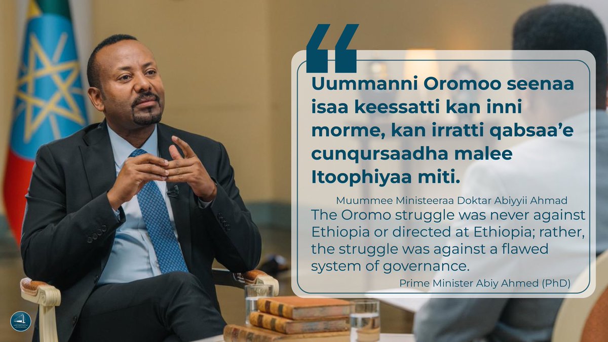 PMEthiopia's tweet photo. Muummichi Ministeeraa Dr Abiyyi Ahimad waa’ee qabsoo uummata Oromoo kan dubbatan irraa. 

Prime Minister Abiy Ahmed's (PhD) statements regarding the struggle of the Oromo people.

#PMOEthiopia https://t.co/vWAhBt3BIX