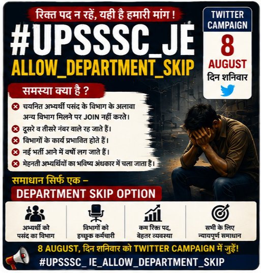 PatelSinghanil's tweet photo. भर्ती प्रक्रिया को और बेहतर बनाइए,
अभ्यर्थियों को Department Skip का विकल्प दीजिए।
#UPSSSC_JE_ALLOW_DEPARTMENT_SKIP
@myogiadityanath @myogioffice @CMHelpline1076 @UPCMOffice @UPGovt @IasHarikesh @Satishmahanaup @kpmaurya1 https://t.co/NlKrXLRuEB