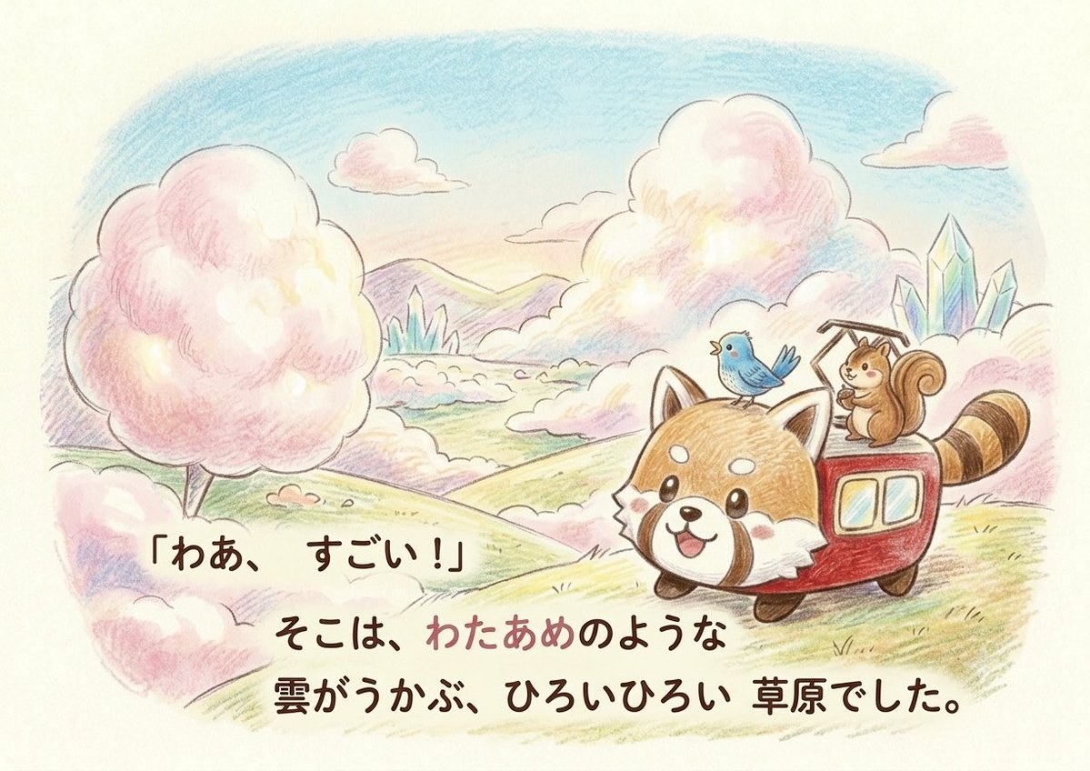 resshapanda's tweet photo. 絵本「れっしゃ〜ぱんだ・冒険の始まり」5ページ目 😆
全部で10ページあります‼️

#オリジナルキャラクター
#絵本
#レッサーパンダ
#かわいい
#キャラクター https://t.co/NdBrIX1pI7