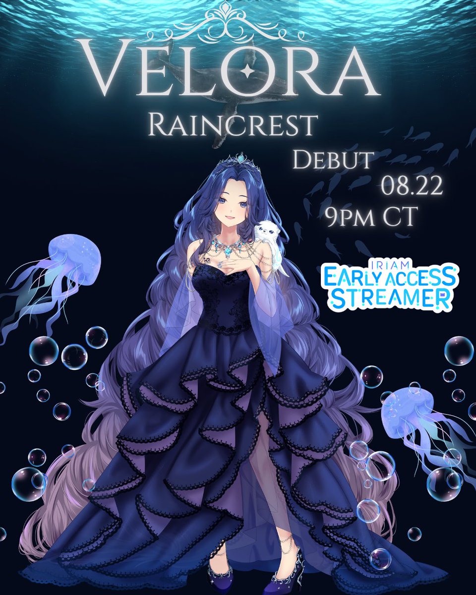 VeloraRaincrest's tweet photo. The tide is rising....
Beneath the silver moon, a new queen emerges from the depths.

𓇼I'm Velora Raincrest, Queen of the Midnight Sea.𓇼

My debut awaits....
✦ August 22   
✦ 9pm CT
Stay tuned for my debut when I #JumponIRIAM
ooo I am also a #IRIAMEarlyAccess streamer!!!! https://t.co/VI7TI745Xr