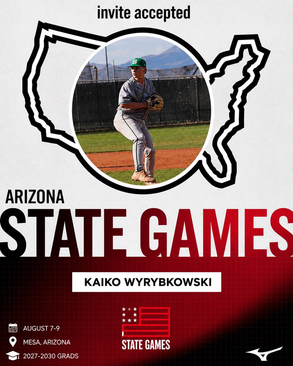Kaik0W5's tweet photo. Gald to announce that I have been selected in the Arizona state games! I will be pitching on Sunday at 8am and I will have the 5th-6th inning. This game will be played at Arizona Athletic Grounds and I will be pitching on field 5. Cant wait to face some great hitters! https://t.co/NfBc5qfYQO