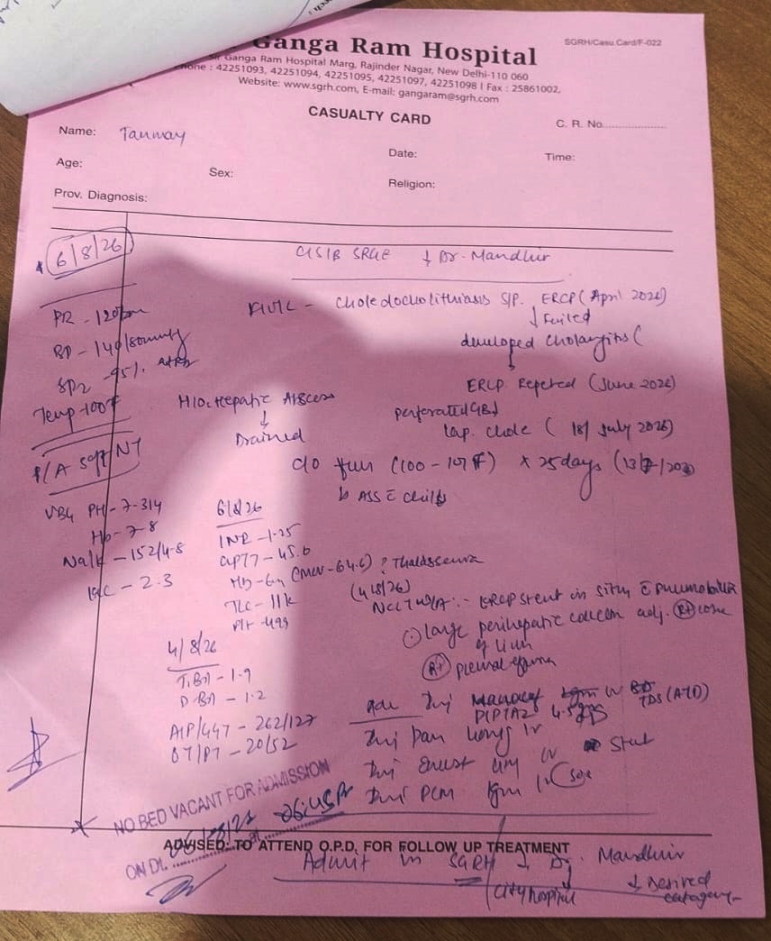 chandralata08's tweet photo. @SGRHINDIA, a humble appeal for urgent admission of 22-year-old Tanmay, currently under treatment at City Hospital with Dr. Mandhir Kumar (Gastroenterologist). Kindly extend immediate assistance on humanitarian grounds and help facilitate his admission. https://t.co/W1rPBYcAgP