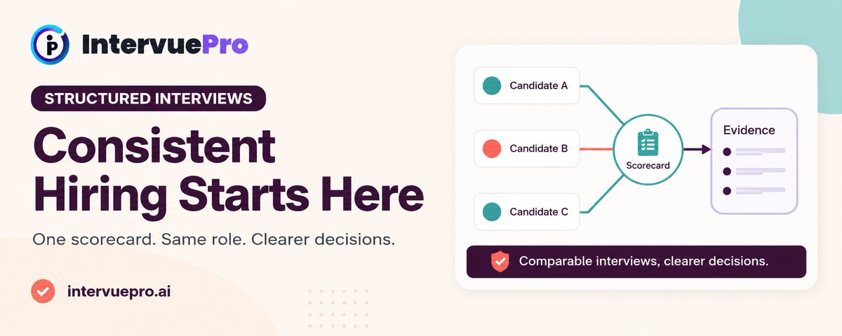 encreez's tweet photo. Structured interviews help MENA hiring teams compare candidates on evidence, not interview variation. Build one scorecard before the first call.

#IntervuePro #MENAHiring #HRTech https://t.co/P8yz6OLyw2