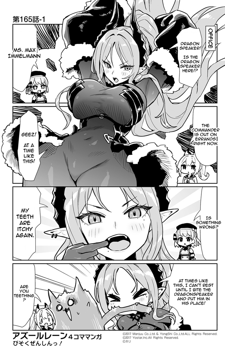 Icevail's tweet photo. @azurlane_staff We're back at the Slow Ahead comics after a small break.

And poor Maxie, itchy teeth are not fun. 🤭
I hope the translation is to your liking.🤗 https://t.co/QpkyCEhIGj