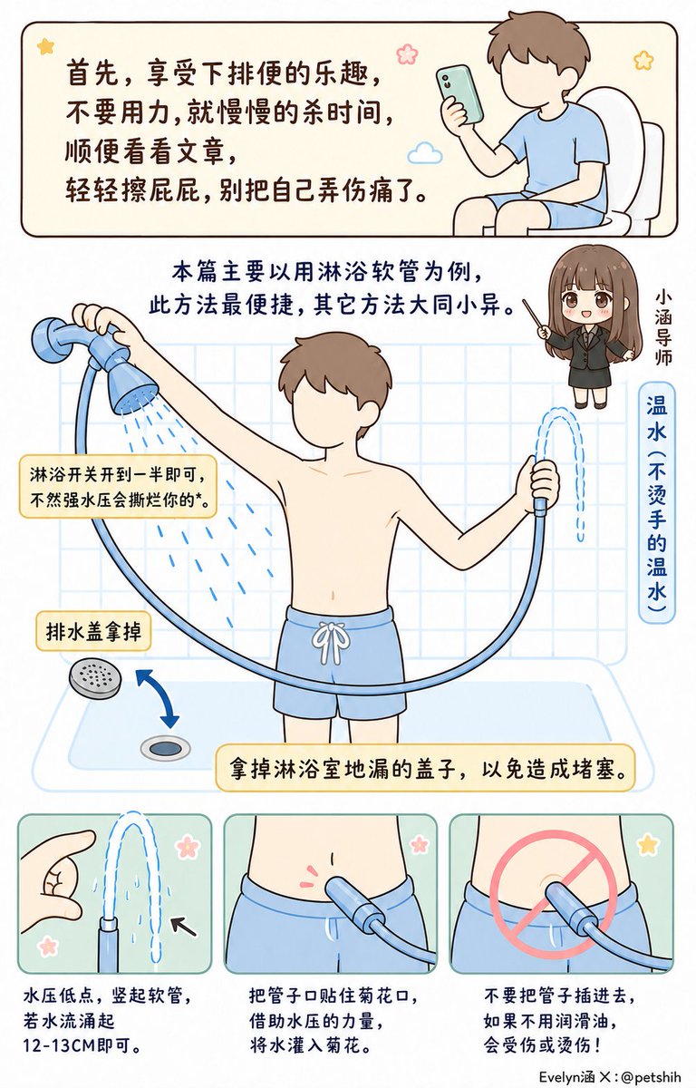 petshih's tweet photo. 《好好灌肠清乾净，是雌堕很重要的一步》
#收藏 #重要

姐姐刚开始练习后庭的时候，也曾经因为清洁没做好，而玩得不够尽兴。
后来才发现：清乾净，真的是后续控与开发小穴很关键的一步。

💡【一、清洁的方法与目的】
你可以先决定，这次是要「快速清洁」还是「彻底清洁」。

⬇️详细的区别与适用时机，直接看图就明白啦！

💡【二、工具与水温的注意事项】
水温要用温热的，工具怎么选、淋浴软管怎么用比较安全，也都整理在图里了。

㊙️重点提醒：水压一定要调低，一定要先润滑，不要没有润滑就直接插入。

清乾净之后，才能更放心地开始进行【肛交训练】与【扩肛练习】。

😈想知道清完之后，接下来怎么一步步开发比较安全有效吗？

1⃣完整的《前列腺高潮教学》和我写的全套23本《雌堕圣经》（从心态��实操的完整系统），都在【雌堕资源频道】。

2⃣想看姐姐被X、被调教、雌堕过程的原创无码影片，都在【🔞影片频道】。

👆详细进频道方式看置顶贴文哦❤️

#后庭清洁教学 #灌肠教学 #扩肛入门 #后庭开发 #雌堕教学 #调教教学