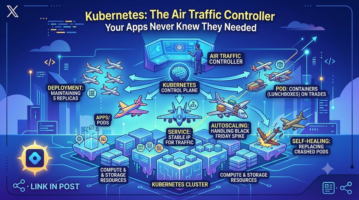 kshashi22's tweet photo. What actually happens when a container crashes at 3 AM?
Enter Kubernetes (K8s)—the engine behind modern cloud infrastructure.

Read on: https://t.co/rbzR8zSCpu

#K8s #DevOps #Docker #CloudComputing #WebDev #Kubernetes  #Blogs #articles https://t.co/ifErCh8h1A