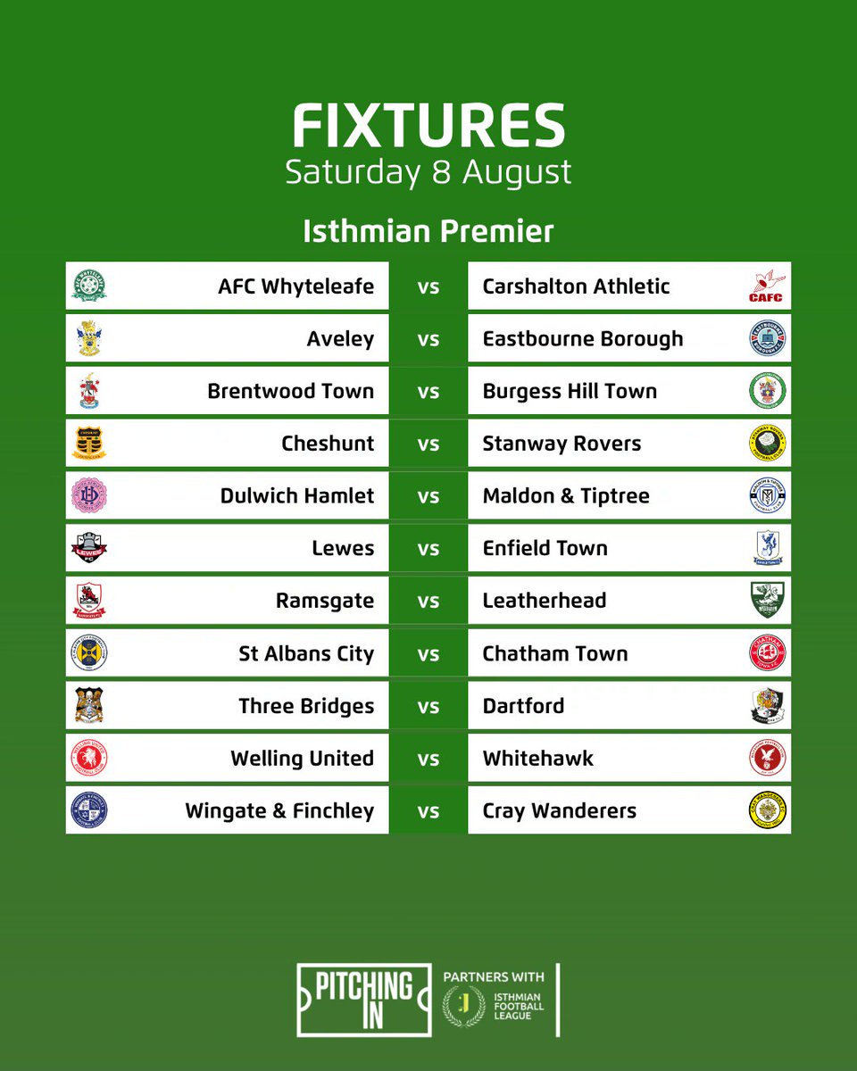 IsthmianLeague's tweet photo. Fixtures | Saturday 8 August 📋 

Matchday 1 is here! 🔥 https://t.co/g0XYrmcaI8