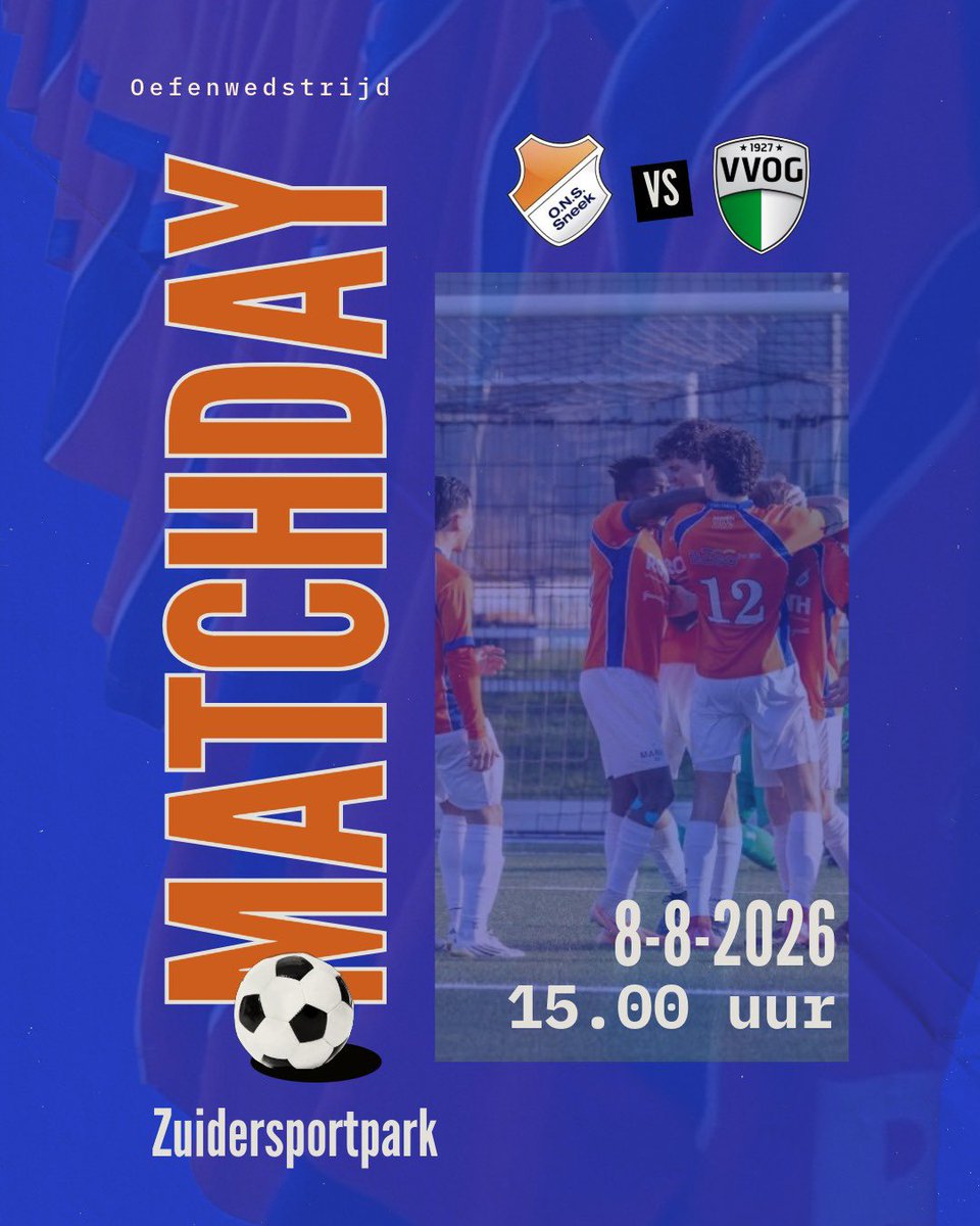 ONSSneek's tweet photo. 𝐎𝐄𝐅𝐄𝐍𝐌𝐀𝐓𝐂𝐇𝐃𝐀𝐘! Het @VVOGzat van trainer Jan Vlap is vanmiddag om 15.00 de tegenstander op veld 3. Het wordt mooi weer, dus wees welkom ☀️ 

#onsvvo https://t.co/7XvzVTSb4m