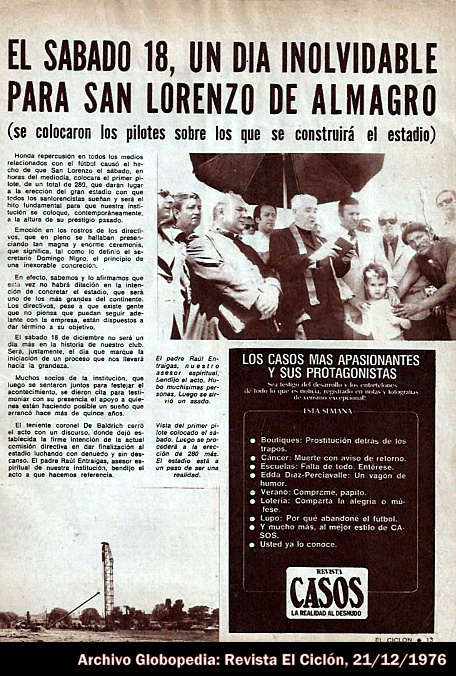 pablo_viviani's tweet photo. @MundoAzulgrana El 18/12/1976, en plena dictadura de Videla y ya sabiéndose la venta del Gasómetro, el Tte. Cnel. Baldrich (el del golpe de estado frustrado), pte. de @SanLorenzo, ponía el pilote inaugural en Perito Moreno y Varela! https://t.co/69n2l2UWgm