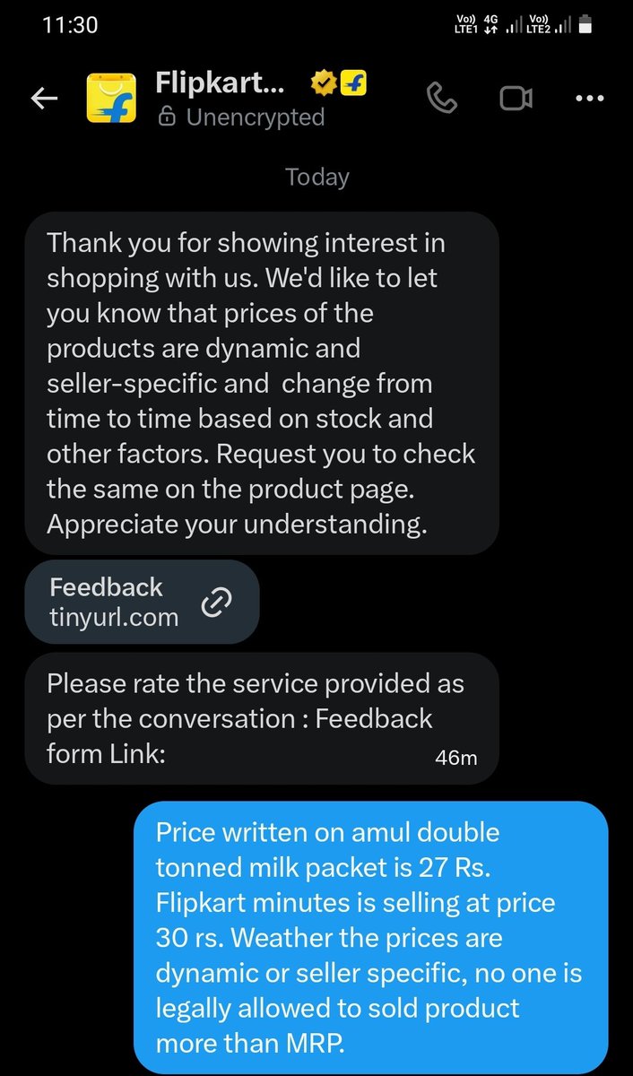 lalit24369's tweet photo. @flipkartsupport @FlipkartStories @jagograhakjago @letsblinkit @jagograhakjago @blinkit  As per flipkart replied via DM, prices are seller specific and it's seller choice that he can sold at any price weather at more than MRP. Everyone customer knows that legally it is against the consumer rights. https://t.co/OpcaPlbw3w