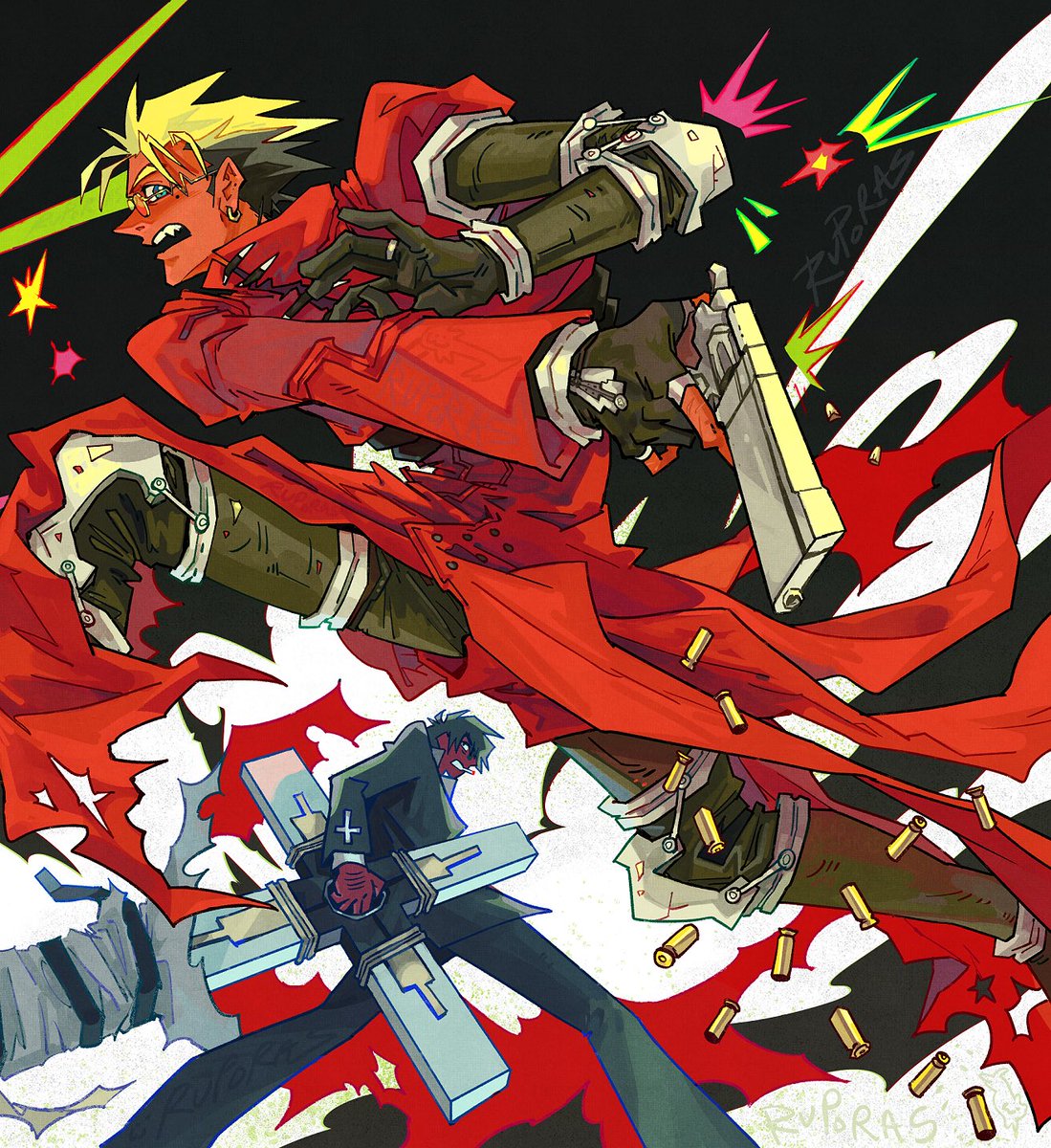 pawschamp's tweet photo. KEEP💥ON💥RUNNING💥!! #TRIGUN https://t.co/qloEqHZRmE