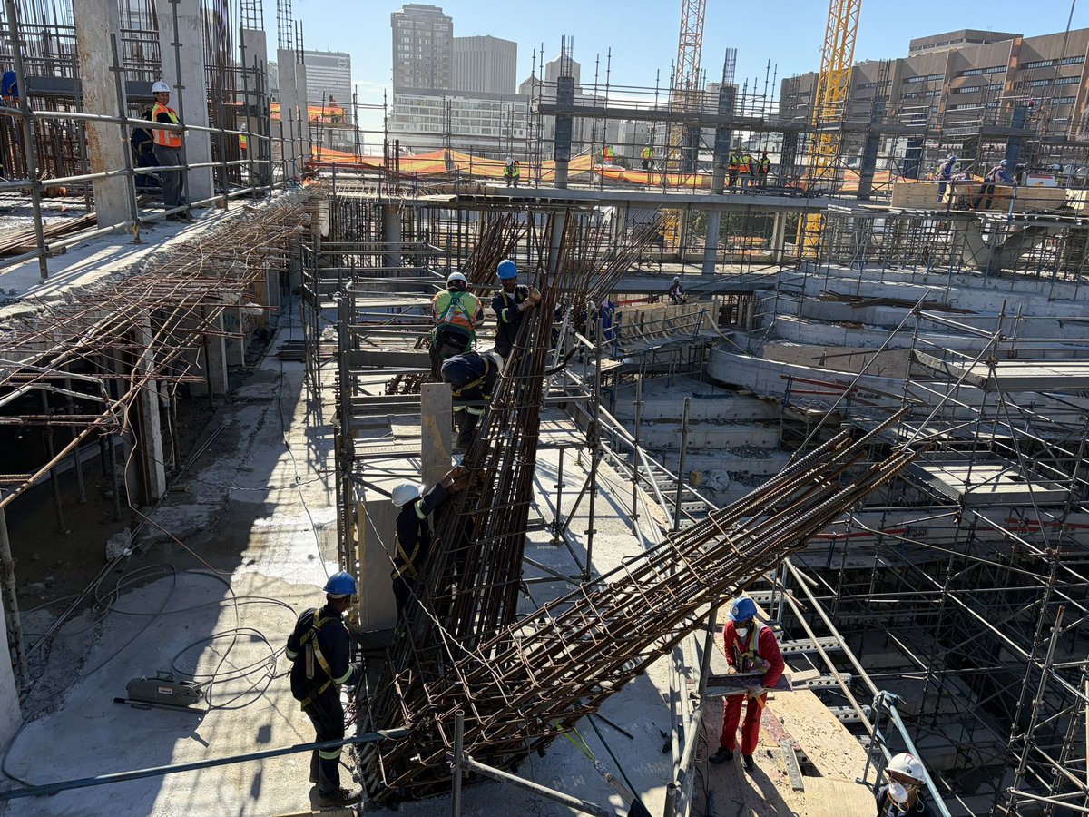Askash's tweet photo. The rebuilding of Parliament in Cape Town is now 76% complete🏗️

The project remains within the R4.6bn budget, with 52% currently spent. 

The National Assembly building will accommodate 600 people on the floor and another 600 in the public galleries. 

This is according to the Development Bank of Southern Africa. Video & images: EWN