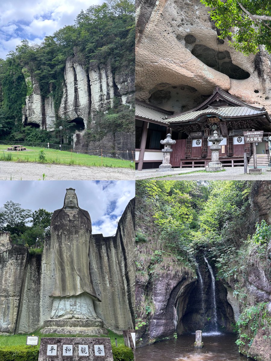 namix1106's tweet photo. 宇都宮では大谷エリアにも。大谷資料館の地下採掘場跡は古代遺跡さながらの圧倒的なスケール！石肌を照らす幻想的なライトアップもよくて気温12℃の天然の涼が最高。たまたま直前に日本遺産カレッジのオンライン講座で石文化や採掘について学んだのでさらに楽しめました。大谷寺の岩壁も神秘的。 https://t.co/VvstIvLWlG