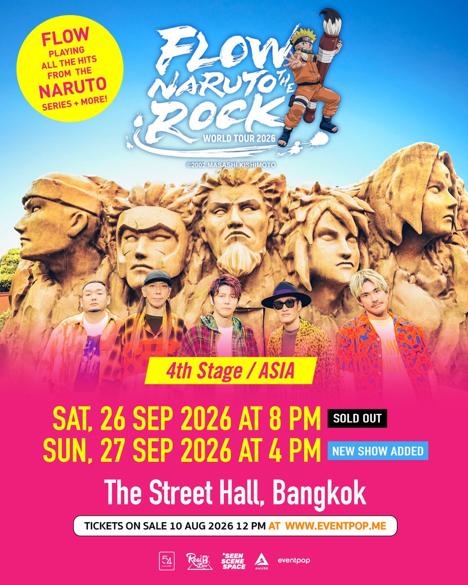 RealLiveEnter's tweet photo. 🔥【เพิ่มรอบ!】🔥
ขอบคุณแฟน NARUTO และ FLOW สำหรับการตอบรับ! 🥷🎸

เราจึงเพิ่มรอบใหม่! 
🎸 FLOW NARUTO THE ROCK WORLD TOUR 2025–2026

📅 27 ก.ย. 2026 
⏰ 16:00 น.
📍 The Street 
🎟️ เปิดจำหน่าย 10 ส.ค. 12:00
💎 VIP 3800 / GA 1900 
🔗 https://t.co/UKfvpmiJmq

#FLOWNARUTOTHEROCK https://t.co/FrgbsiXERW