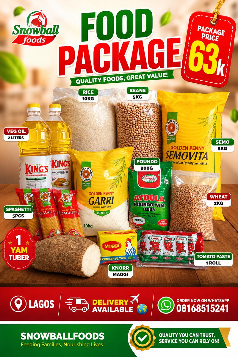 snowballfoods's tweet photo. 🛒 Weekends are for shopping! 🛍️

Make your weekend stress-free with our affordable Foodstuff Combos. 

Whether you’re stocking up for your family or preparing for the week ahead, we’ve got convenient packages ready for you. 

Shop smart. Save time. Eat well. 😋

Oshodi, Lagos 
Delivery available 🌍 ✈️ 
Send us a DM to place your order. 📩