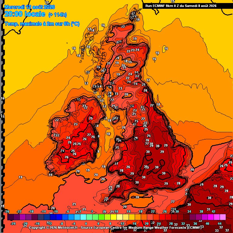 CarlowWeather's tweet photo. Models showing up to 28c Wednesday and Thursday as we see some warmer air move up once again. https://t.co/220AkizoEg