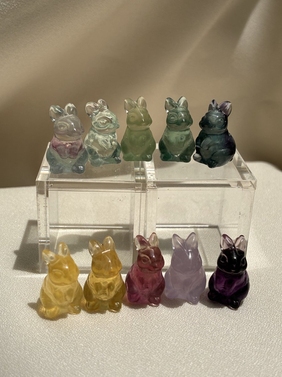 asteris14237757's tweet photo. なんば石ころマーケットまであと６日

コレクションしてくださっているお客さまもどんどん増えてきています

かわいいしかないフローライトうさぎ🐇

今回も新ロットを連れて行きますので
よろしくお願いしますー🐇🐇🐇

#なんば石ころマーケット https://t.co/1QhjnAueKM