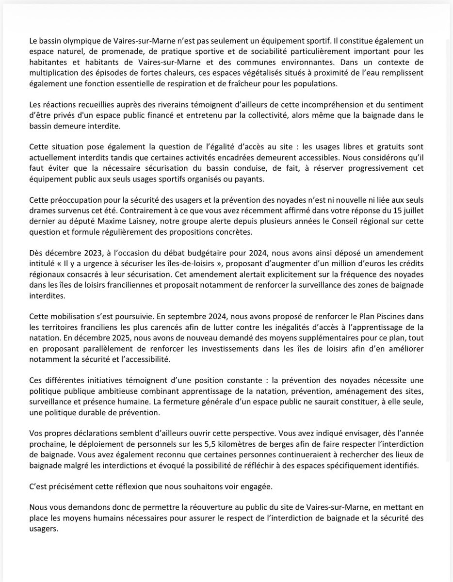 groupelfi_a's tweet photo. Ile de loisirs de Vaires-sur-Marne : fermer au grand public un site de nature financé par la collectivité n’est pas une politique durable. Nous demandons sa réouverture, avec surveillance et prévention renforcées. L’héritage des JO doit rester accessible à toutes et tous. https://t.co/Ld8KqrebyA
