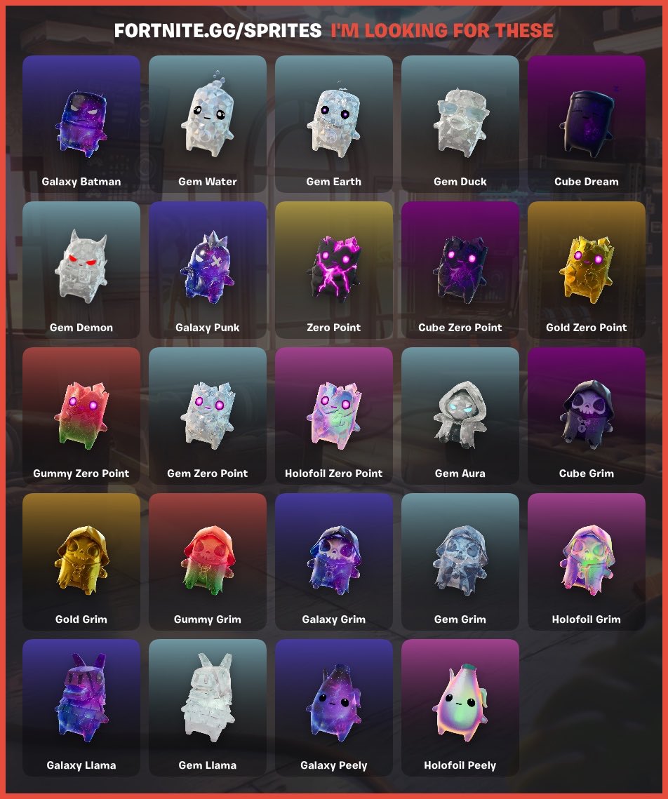 MackTheDad's tweet photo. open to trading any of these here for what I donโt have & whatever I catch after gem sprite hours tomorrow; Iโm open to handing out for free after I fill my index
#spritetrading
#fortnitesprite
#fortnitespritetrading
#spritehunting
#FortniteSprites
#SpriteChecklist https://t.co/il3xfvDUrl