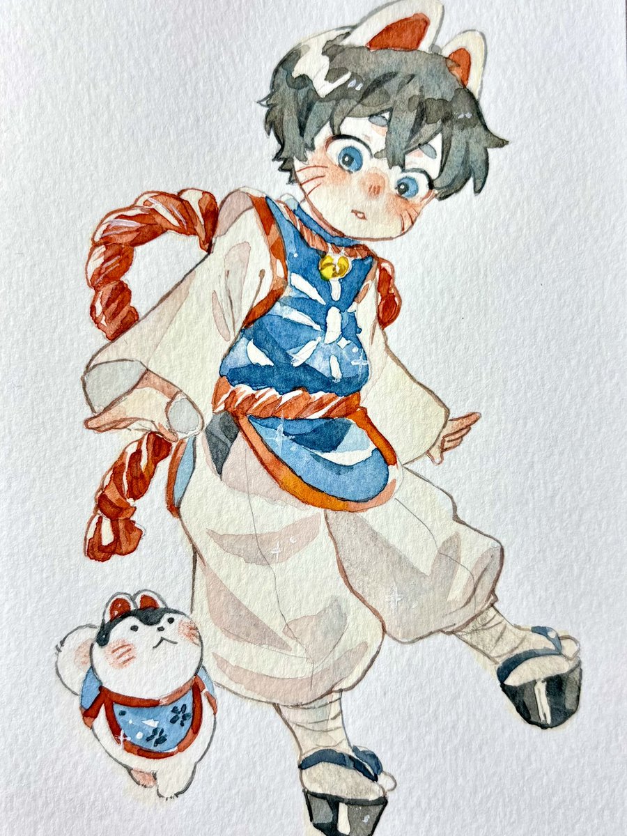 Hnm1205's tweet photo. 「となりで」

犬張子のあのかわいらしさはなんなんだろなぁ……かわいい……

 #iyn #iyn企画に参加します  #illustration  
 #イラスト #水彩 https://t.co/K8rUyyv9h8