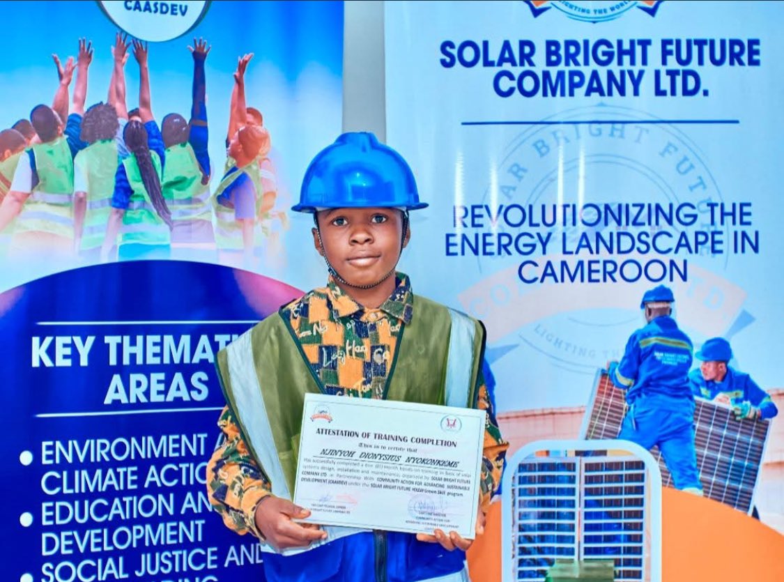 InfoCaasdev's tweet photo. Meet our youngest trainee! Njinyoh Dionysius 

At just 10 years old, and still transitioning from primary to secondary school, he is already demonstrating remarkable confidence, curiosity, and determination in the Green Tech industry. https://t.co/2ApJsPf6I8