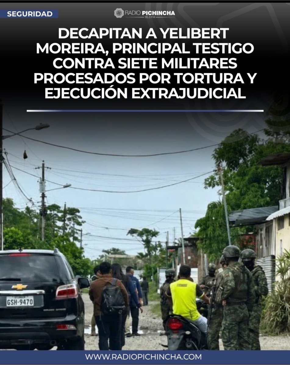 GuillaumeLong's tweet photo. Another day, another gruesome headline in Noboa’s Ecuador: 

“Yelibert Moreira, the prime witness in a case against seven members of the armed forces indicted for torture and extrajudicial killings, is found decapitated.” https://t.co/EZRzHLjtsL