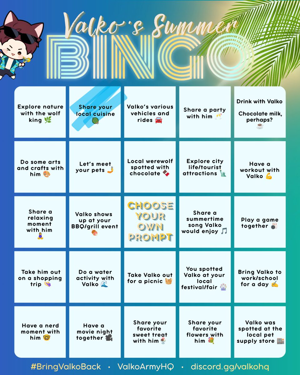 LarisinaDesigns's tweet photo. Valko's Summer Bingo
Let's take a snack! 

#valkoIsLoved #BringValkoBack #NoValkoNoMoney https://t.co/1M6PXcrAnB