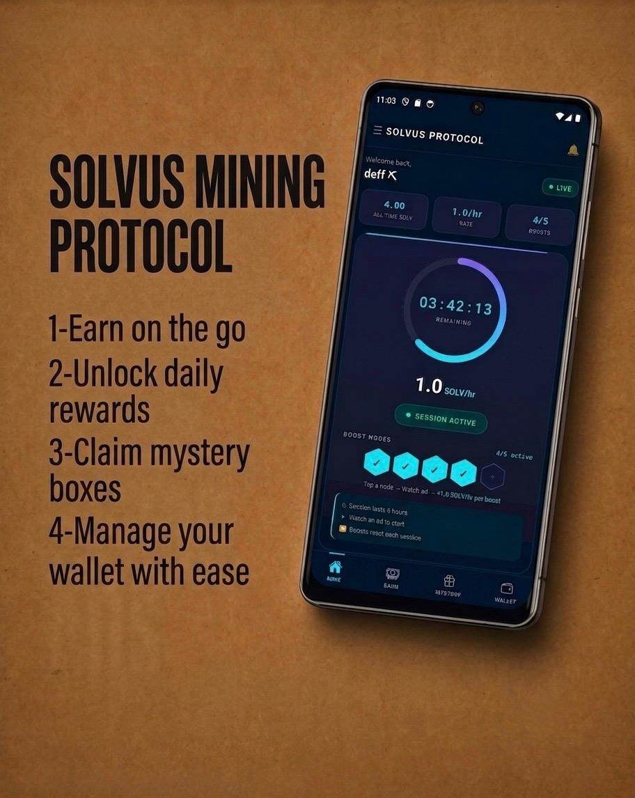 Solvusproto's tweet photo. SOLVUS MINING PROTOCOL 
Your next Web3 experience fits in your pocket.   
1-Earn on the go  
2-Unlock daily rewards  
3-Claim mystery boxes  
4-Manage your wallet with ease  Built for mobile. Designed for everyone. https://t.co/ibSxr8U2kr
#SolvusProtocol #SOLV #Crypto #Web3 #DeFi https://t.co/ANl87skUlp