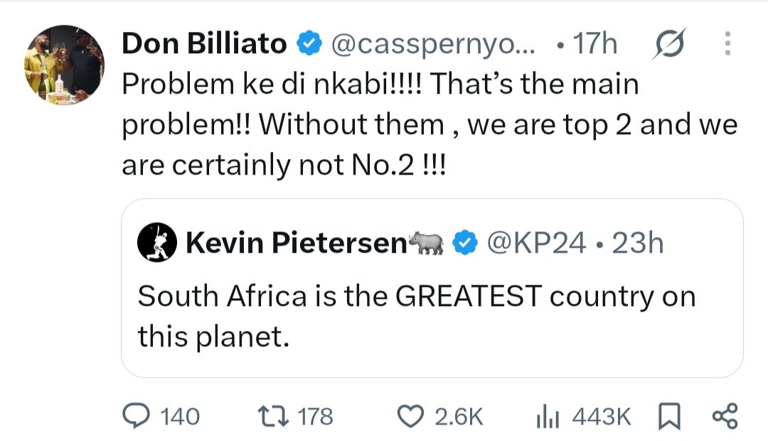 jackson_rem's tweet photo. Former England cricket captain Kevin Pietersen called South Africa the greatest country, and Casper somehow decided to respond with negativity. This is so random. Like, where exactly do izinkabi fit into a tweet about South Africa being the greatest country? https://t.co/ukWpBb16DE