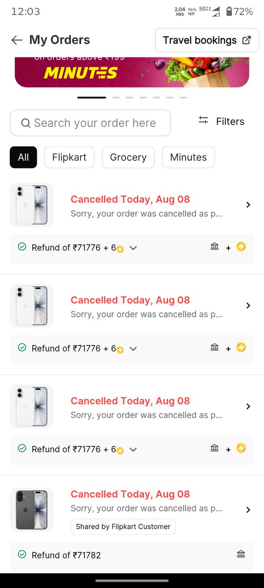 Roshan007Kumar's tweet photo. @Flipkart @flipkartsupport @jagograhakjago I've ordered the iphone 17 multiple times &amp; after successful placement of order they're cancelling my order ,I tried ordering from my friends phone but the same issue persists I haven't received my refund https://t.co/UDI4CVl4Yx