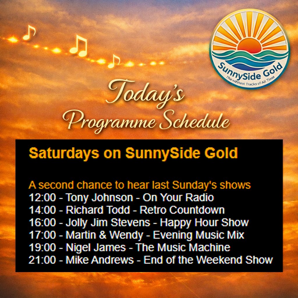 Wendyrivj's tweet photo. Today's schedule

You can listen on...
* your phone, tablet or computer - https://t.co/QMEte4HWpP
* Alexa (say "ask myTuner Radio to play SunnySide Gold")
* Other various radio apps (please see our website for details)

#internetradio #playingnow #goldenoldies #onair
@followers https://t.co/nWqym8gvoI