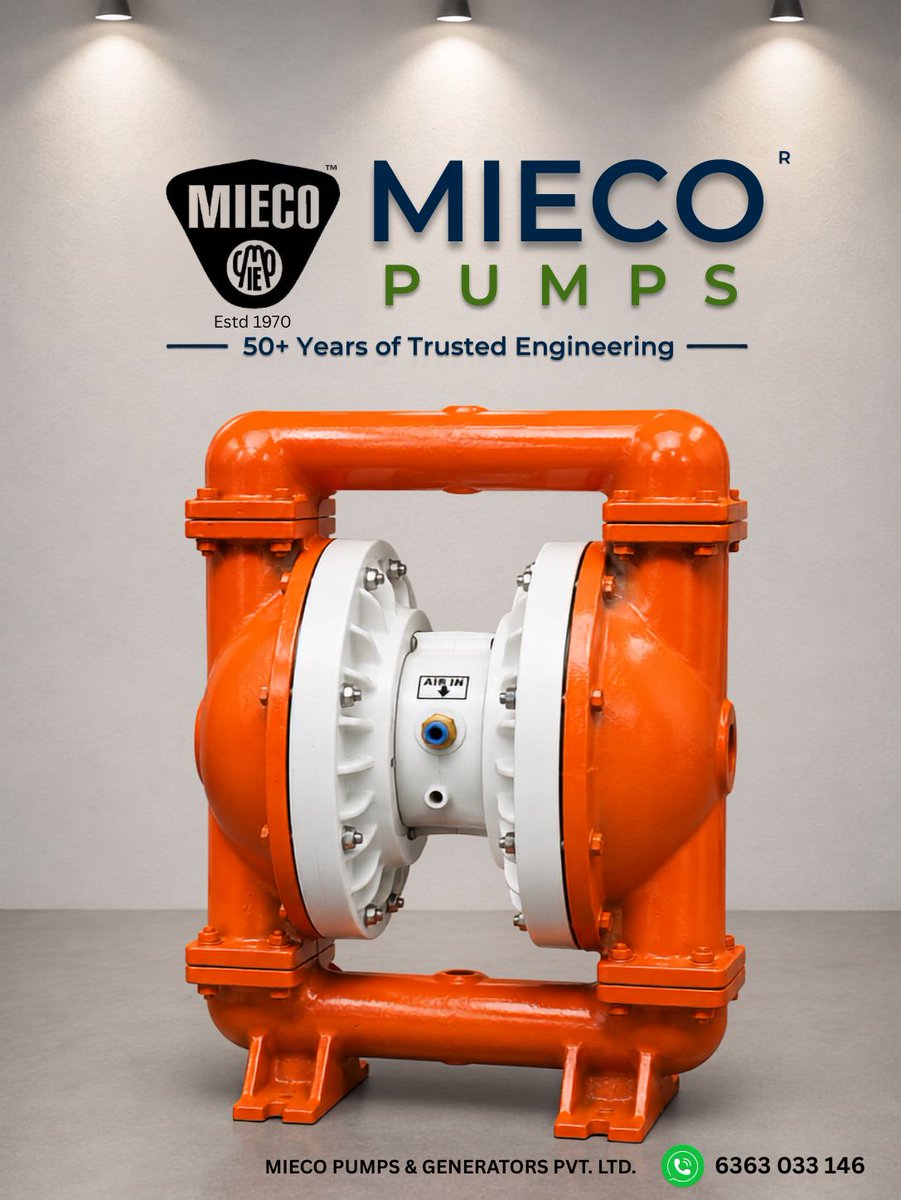 miecopumps's tweet photo. AODD Pumps – Reliable, Versatile &amp; Air-Driven! ⚙️
Safe, leak-free &amp; self-priming
Ideal 4 handling chemicals, corrosive, viscous &amp; challenging liquids, PP, PVDF, SS &amp; Aluminium const 2 suit a wide range of industrial applications.

MIECO PUMPS – 50+ Years of Trusted Engineering https://t.co/VH3EPKMFEz