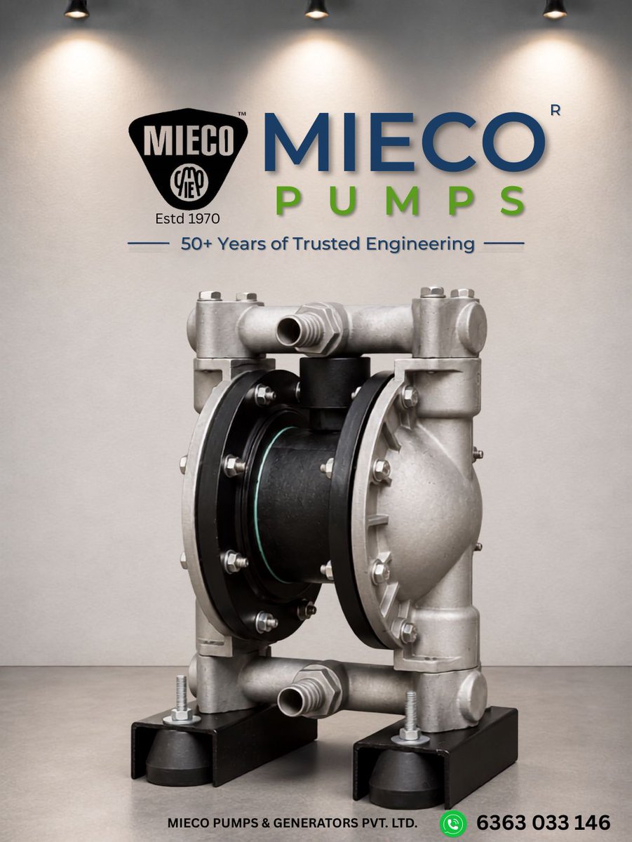 miecopumps's tweet photo. AODD Pumps – Reliable, Versatile &amp; Air-Driven! ⚙️
Safe, leak-free &amp; self-priming
Ideal 4 handling chemicals, corrosive, viscous &amp; challenging liquids, PP, PVDF, SS &amp; Aluminium const 2 suit a wide range of industrial applications.

MIECO PUMPS – 50+ Years of Trusted Engineering https://t.co/VH3EPKMFEz