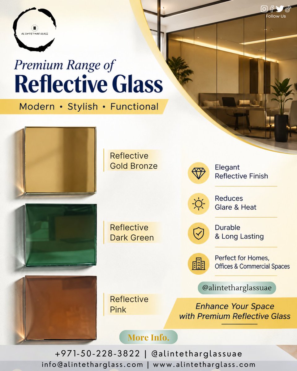 Alintharglass's tweet photo. Premium Range of Reflective Glass- Modern Stylish Functional.
#ClearGlass | #FlutedGlass | #AntiqueMirror | #BlackGlass
+971 50 228 3822 @alintetharglassuae
https://t.co/p0FLeL2Ngj
#alintetharglassuae #mirrorwork #ReflectiveGlass #GlassSheets #PremiumGlass #ArchitecturalGlass https://t.co/IIDphCueSk