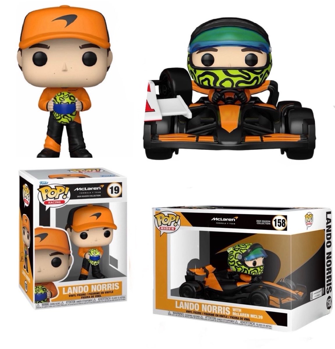ln4norris's tweet photo. lando's funko pops!! the little helmet and mcl39 🌟 https://t.co/RJxuAlsCKC