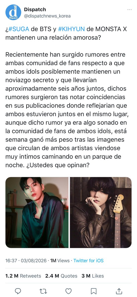 soy_vicentt's tweet photo. i don't care (#kookgiau)

ambos habían logrado mantener por años su relación en secreto, sin embargo, un reciente rumor entre los fans que aseguraban que su novio salía con otro famoso terminó por hacerlo perder la cordura. https://t.co/wBIBBIfhxa