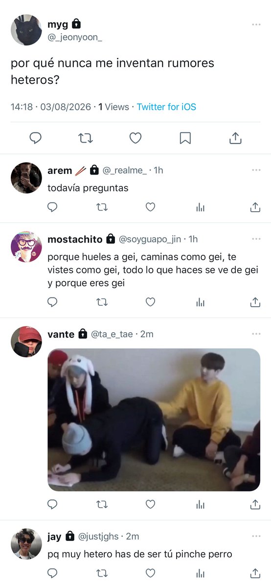 soy_vicentt's tweet photo. i don't care (#kookgiau)

ambos habían logrado mantener por años su relación en secreto, sin embargo, un reciente rumor entre los fans que aseguraban que su novio salía con otro famoso terminó por hacerlo perder la cordura. https://t.co/wBIBBIfhxa