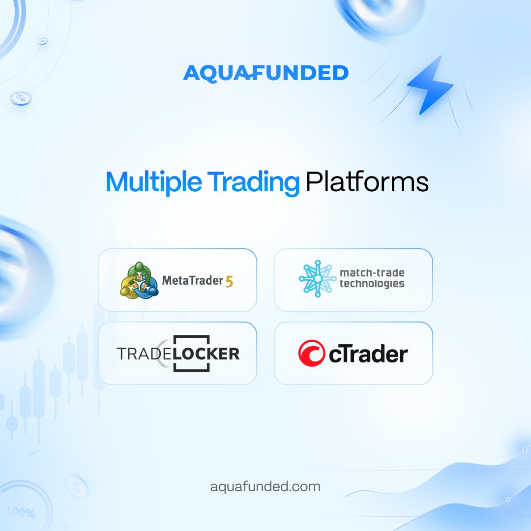 AquaFunded's tweet photo. Trade your way.

MetaTrader 5, Match Trade, TradeLocker, cTrader.

Pick the platform that fits you. https://t.co/MDsr5d4LNo
