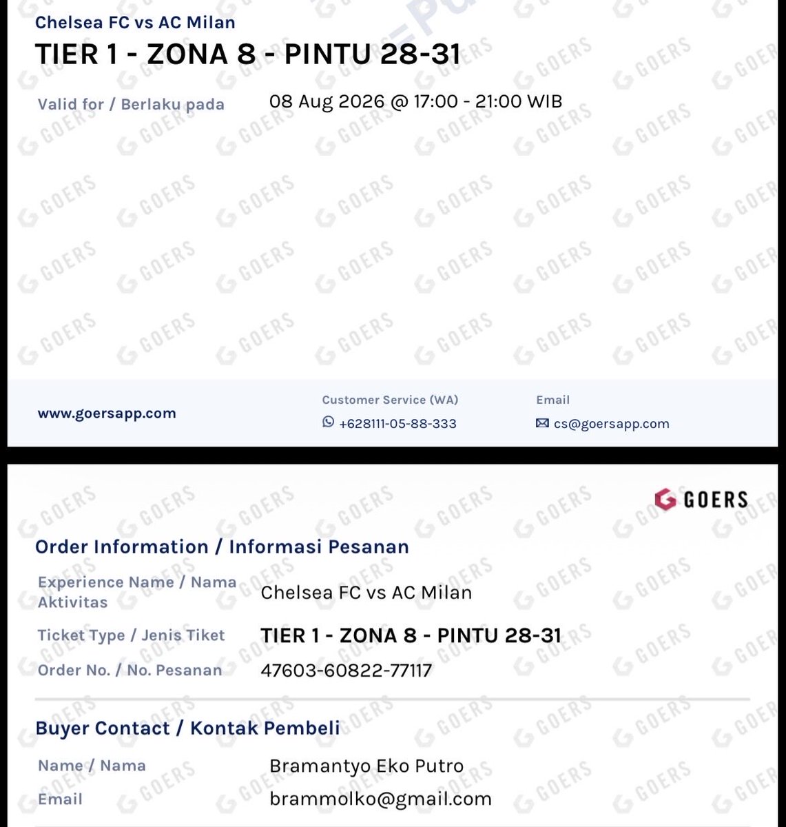 toodlesweet's tweet photo. WTS TIKET AC Milan Vs Chelsea 

Zona 8 dekat curva Chelsea. Dijual 1 juta aja. 

Cod di GBK. No tipu2! Ga bs masuk gausah bayar. 

Ada adek yang nonton di zona 7. Kalau bs masuk barengan. https://t.co/IVVlggTCIg
