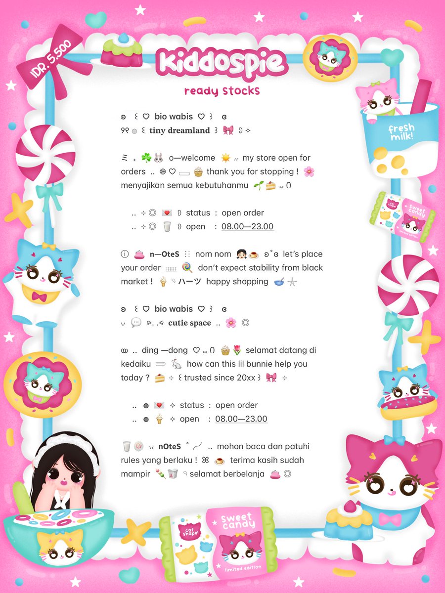 Cinnamoruoll's tweet photo. ⠀
ʚ  🌸  ⋮⋮  help retweet?  tysm  ౿ ⊹ 𓈒 

𓎟 ₊  💭🥣  PROMO 8.8 ! ˚ 🐇 ⸝⸝  sherin bawain wording ready stock 🍮☘️ 𖣠 ♡  . .  ꒰ bio wabis ꒱ ⊂⊃ 🍭 𓐍 with price IDR. 5.500 🧁🎀 യ₊ reply or dm for order ミ ☀️ ⑅ Ი 

    ◎⠀..⠀⟡ 💌  𓄹 #bealanja ៶៸ https://t.co/sE4FYDiTWh