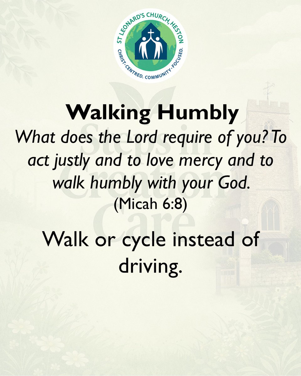 parishofheston's tweet photo. Steps in Creation Care: Walking Humbly
What does the Lord require of you? To act justly and to love mercy and to walk humbly with your God. (Micah 6:8)
Walk or cycle instead of driving.
#WalkMore #CycleLife #LiveSimply #FaithInAction #CreationCare https://t.co/auJ9I9qvoL