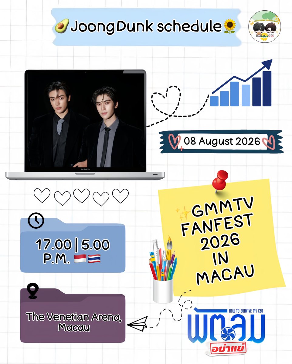 JDuniversid's tweet photo. 🥑 JOONGDUNK SCHEDULE🌻

✨GMMTV FANFEST 2026 IN MACAU

🗓 08 AUGUST 2026
🕕17.00 | 5.00 P.M.🇮🇩🇹🇭
📍The Venetian Arena, Macau

📈 Let's Trend
🔑 JOONGDUNK FANFEST MACAU 
#️⃣ GMMTVFanfestInMacau2026

@dunknatachai
@ChenRcj 
#joongdunk
#jduniversid
#gmmtv
#joongdunkschedule https://t.co/xb5FuyrULH