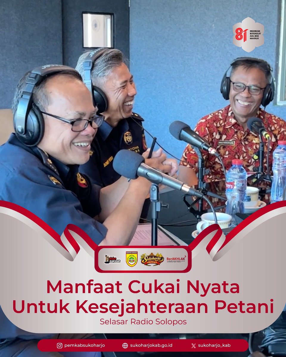sukoharjo_kab's tweet photo. Dulur Makmur,
Berikut cuplikan Podcast Radio Solopos bersama Bea Cukai Surakarta dan @distankanskh dengan Tema “Dati Cukai untuk Petani” pada Jumat (7/8/2026).
.
#sukoharjomakmur
#sukoharjolebihmakmur
#selasar
#podcastRadio https://t.co/dGMNZskQxT