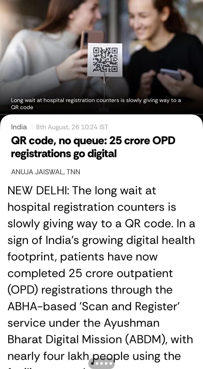 AnujaJaiswalTOI's tweet photo. The #biggest #users of the platform are in %Bihar, which has recorded over 7.3 crore digital OPD registrations, followed by Uttar Pradesh (4.09 crore), Andhra Pradesh (3.38 crore) and Jammu & Kashmir (1.39 crore).
Among hospitals, #AIIMSNewDelhi has emerged as the country's busiest #digital #registrationcentre, recording over 54.29 lakh Scan and Register transactions. It is followed by AIIMS Bhopal (29.1 lakh), AIIMS Bhubaneswar (23.93 lakh), AIIMS Patna (19.62 lakh) and AIIMS Raipur (18.63 lakh). @timesofindia @MoHFW_INDIA @JPNadda