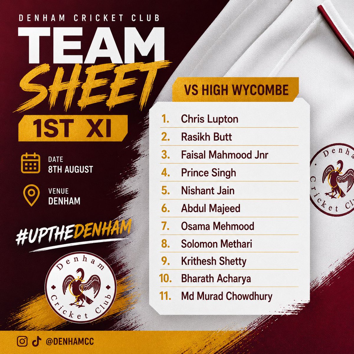 DenhamCC's tweet photo. Teamsheets for week 14! https://t.co/GHGUa0N3FB
