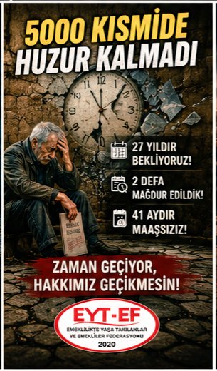 ArzuLastikci's tweet photo. EYT
👇
#5000KısmideHuzurKalmadı

Bir ülkede verilen söz borca,
Umut ise hacze dönüşüyorsa;

Kaybedilen sadece adalet değil,
Yüzbinlerin huzuru ve geleceğidir.

5000 Kısmi;
27 yıldır bir yasanın zulmünde.

Bitirin artık bu esareti!

#EmeklideHuzurKalmadı
@RTErdogan
@isikhanvedat https://t.co/ZHQCBHFLCk