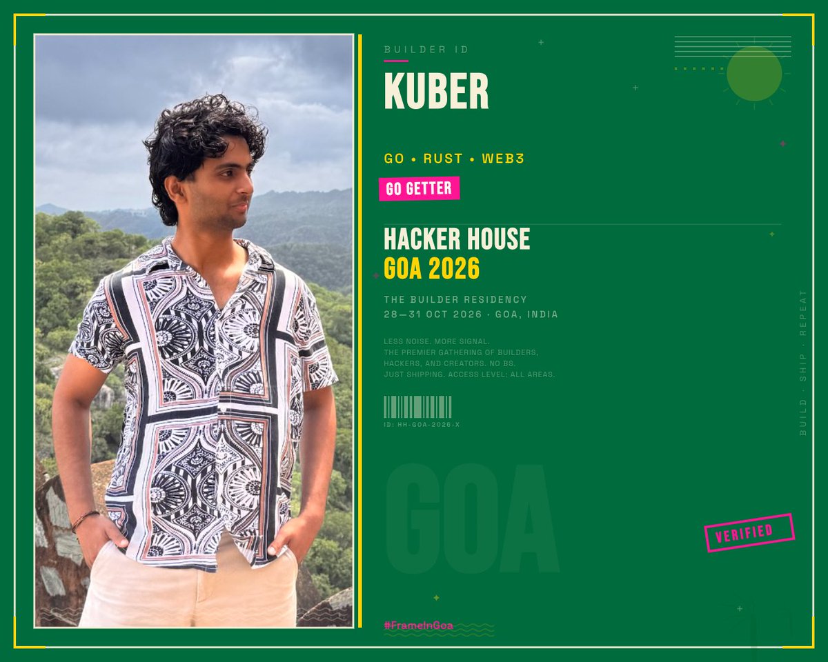 kuberkhandare's tweet photo. @247pmstudio Consider myself framed. π΄π»
Built an HHGoaβ26 Frame / ID generator β now ready to build, ship & vibe in Goa.
Team: House_Targaryen
ππ₯
#FrameInGoa #HHGoa26 https://t.co/BaMFEyXzlq