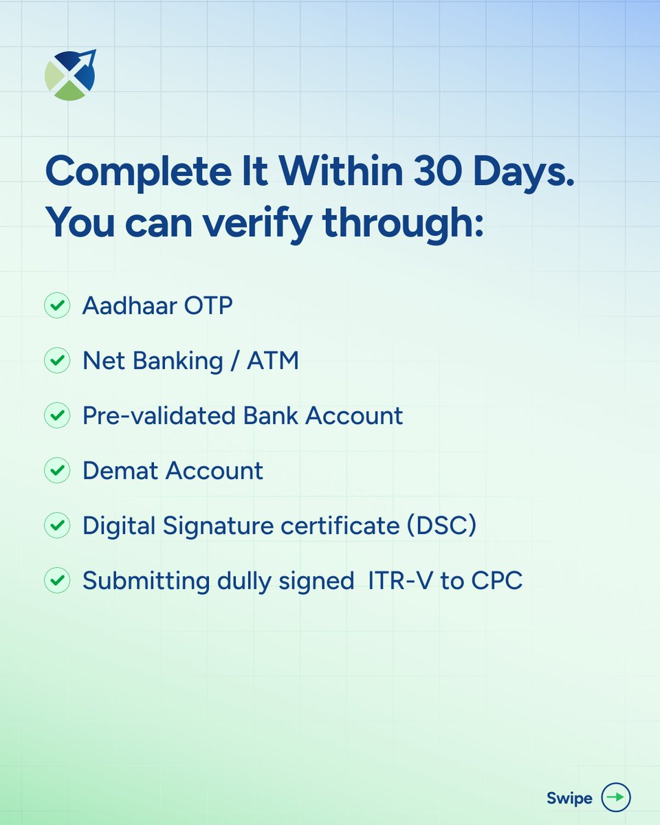 ProsperrOne's tweet photo. Filed your ITR? Now make sure you verify it.

Swipe to understand why verification matters and how to complete it. Need expert guidance? Explore Prosperr: https://t.co/RPfoL6ot5n

#ITR2026 #ITRFiling #IncomeTax #ITR https://t.co/B1a8cWmWf5