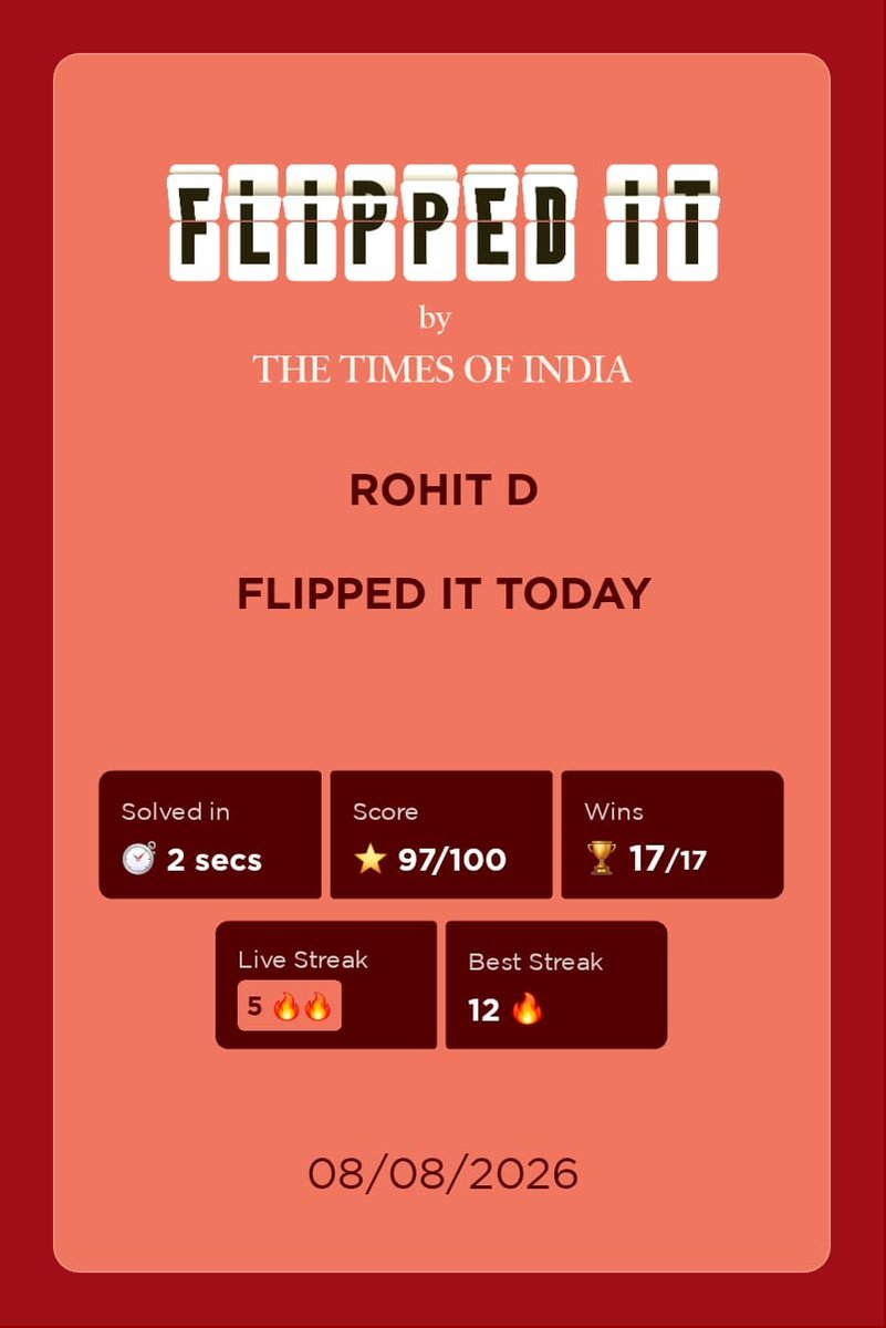 mahirohit7's tweet photo. @TOIBetterIndia That’s my flip. Let’s see yours, pick up The Times of India and play Flipped It. https://t.co/9OgMww5L5c